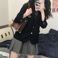 愛麥依jk制服套裝女學(xué)生三件套百褶裙學(xué)院風(fēng)西裝小個(gè)子鹽系少女感穿搭秋 白襯衫+領(lǐng)帶+灰色百褶裙 M 90-110斤