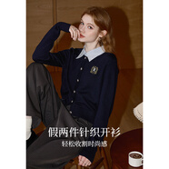 庫恩瑪維學(xué)院風(fēng)假兩件針織開(kāi)衫女2024年秋季新款拼接短款毛衣外套K33507 藏青色 S