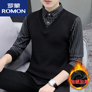 羅蒙（ROMON）2025男士假兩件套頭針織衫加絨加厚毛衣襯.衫領潮流春秋裝 【假兩件】寬條紋黑 加絨 L 【100-125斤】