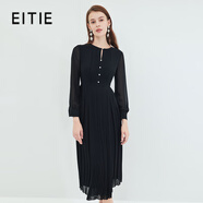 愛(ài)特愛(ài)（EITIE）法式優(yōu)雅氣質(zhì)收腰雪紡連衣裙秋季新款百褶精致女裙C2307254 極簡(jiǎn)黑20 M 160