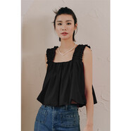 彌古玫紅色無袖娃娃衫上衣女夏季外穿2024新款寬肩帶寬松度假吊帶背心 妃色月季（黑色） M