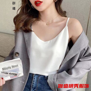 口旋吊帶背心女外穿內搭無袖打底衫上衣高品質小V瓴吊帶寬松韓版雪紡 雪紡可調吊帶白01 M 【建議95-110斤】
