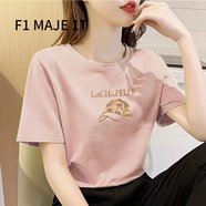 F1MAJE1T高端設計師品牌短袖T恤女夏季2025新款韓版棉上衣寬松圓領(lǐng)女裝 T恤/圓領(lǐng)/粉色/ 3XL 【136-150斤】建議體重