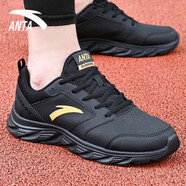 安踏（ANTA）男鞋冬季休閑運動(dòng)鞋2025新款冬皮面防水跑步鞋軟底旅游板鞋子男士 黑/金屬金5581-11 42