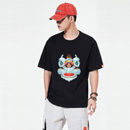 天龍致尊（Denon supreme）短袖t恤男女潮牌夏季國(guó)潮中華龍刺繡體恤純棉寬松中國(guó)風(fēng)情侶T恤衫 707醒獅黑色 L(建議120-140斤)