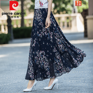 皮爾卡丹（pierre cardin）波西米亞半身裙女夏季顯瘦百搭高腰雪紡碎花松緊腰大擺仙長(zhǎng)裙子 藍(lán)粉小花 XL