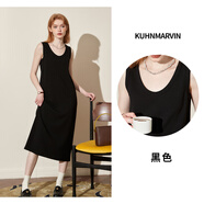 庫(kù)恩瑪維純色吊帶連衣裙女裝2024年夏季新款T恤式寬松無(wú)袖吊帶裙K55068 黑色 S