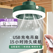 派凡 小風(fēng)扇 小吊扇床上電風(fēng)扇宿舍靜音usb充電免打孔掛式掛扇壁扇廚房戶外露營帳篷便攜多功能 綠【帶夜燈/遙控器+三米線+掛鉤】 4000mAh