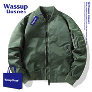 WASSUP UOSNE官方潮牌ma1飛行員夾克男美系大碼機(jī)車棒球服尼龍機(jī)能工裝外套 BCNZ-2216-軍綠 XL（建議135-150斤）