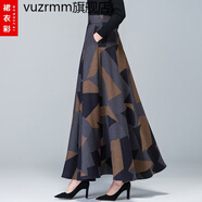 vuzrmm品牌2022秋冬休閑潮牌復(fù)古半身裙長裙女大擺A字裙氣質(zhì)高腰半截裙 A11黃色菱形 L2.2-2.3尺長度90厘米