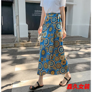 美安嘉傣族裙子女西雙版納民族風(fēng)印花開(kāi)叉裹裙海邊度假一片式綁帶半身裙 黃藍圓形-a字半身裙 均碼 系帶腰圍可調節-a字半身裙