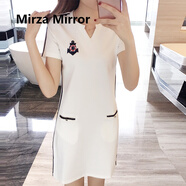 Mirza Mirror連衣裙女夏季新款韓版時(shí)尚女裝中長(zhǎng)款寬松顯瘦短袖氣質(zhì)打底T恤裙 白色 2XL 【140-160】斤