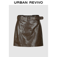 UR2024秋季新款女裝時(shí)髦美拉德可拆卸腰帶A字PU半裙UWG540090