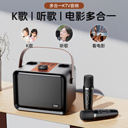 奇聯(lián)k歌麥克風(fēng)音響一體機(jī)家庭ktv音響套裝卡拉ok手機(jī)電視全民k歌便攜藍(lán)牙音箱點(diǎn)唱歌設(shè)備全套話筒聲卡 黑棕色【戶外音響K歌話筒】