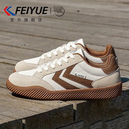 飛躍（Feiyue）官方男鞋夏季透氣新款鞋子男百搭運(yùn)動(dòng)鞋男潮流網(wǎng)面跑步鞋經(jīng)典板鞋 米/棕 41 (255mm)
