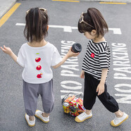 童裝女童套裝兒童寶寶夏裝新款洋氣女孩短袖T恤兩件套運動小孩夏季衣服1-2-3-4-5歲潮 白色 90碼建議1-2歲(80-90cm)