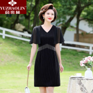 俞兆林（YUZHAOLIN）妈妈夏装洋气连衣裙中年女新款年轻衣服40岁50中老年夏季气质裙子 黑色 XL_建议105斤以下