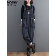 啄木鳥(niǎo)（TUCANO）韓版文藝復古休閑百搭牛仔背帶褲女減齡顯瘦春秋簡(jiǎn)約哈倫連體長(cháng)褲 藍色單背帶褲偏大 藍色單背帶褲 L 建議120-140斤寬松