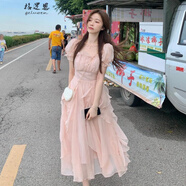 格邏恩法式連衣裙新款夏季女生裙子夏天2023溫柔風(fēng)蓬蓬裙絕美氣質(zhì)公主裙 粉紅色 均碼（可備注S-2XL）