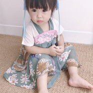 丹鳥王 兒童漢服小女孩古裝裙子夏季超仙氣古裝日常連衣裙嬰兒寶寶中式周歲禮服小童民族風(fēng)櫻花短袖古風(fēng)唐裝 綠色 110碼