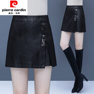 皮爾卡丹（pierre cardin）皮短褲女裙褲2025年新款春夏冬高腰時(shí)尚外穿闊腿A字PU皮靴褲 黑色(常規) 26/S