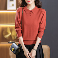 歌米拉（Gemila）薄款針織衫女春秋新款女裝百搭娃娃領(lǐng)毛衣上衣針織打底衫 橘紅色 M 【90斤-110斤】