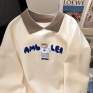 艾佳品衛(wèi)衣女刺繡POLO領(lǐng)秋季新款2025寬松遮肚子上衣減齡長(zhǎng)袖T恤上衣潮 杏色 2XL 121-133斤