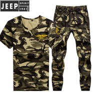 吉普（JEEP）軍迷戶外夏季迷彩服套裝中國戰(zhàn)狼男軍訓(xùn)服短袖T恤軍訓(xùn)半袖 灰迷彩戰(zhàn)狼套裝 M 85-100斤