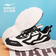 鴻星爾克（ERKE）【斷碼淸倉】跑步鞋男鞋舒適防滑透氣慢跑鞋輕便百搭緩震旅游鞋男 正黑/正白 39