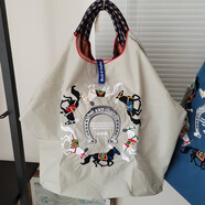 熊游客高圓圓同款ball chain日系萬里馬環(huán)保袋購物袋大容量學生通勤女包 淺灰刺繡馬 中號 （可手提斜跨）
