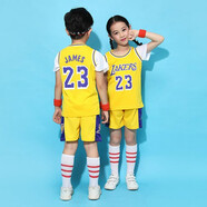 森緯 兒童籃球服套裝男童假兩件幼兒園表演服小學(xué)生班服女孩球衣比賽訓(xùn)練隊(duì)服 湖認(rèn)黃色【短袖假兩件】套裝23號(hào)詹幕斯 3XS兒童身高80-90cm 體重20-30斤