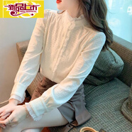 初徑秋冬洋氣襯衣加厚蕾絲打底衫女裝年新款內搭上衣時(shí)尚加絨襯衫 米白色常規【收藏優(yōu)先發(fā)貨】 S