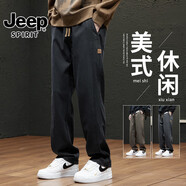 JEEP SPIRIT2025春秋季新款美式休閑褲男潮流百搭高街寬松直筒仿牛仔長褲子男 2901黑色 常規(guī) M 【建議90-105斤】