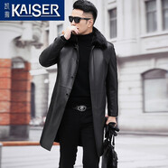 凱撒（KAISER）真皮風(fēng)衣男整貂內膽長(cháng)款貂皮大衣男水貂領(lǐng)政商款廳局風(fēng)公務(wù)裝外套 黑色 XL (175) 適合120-135斤