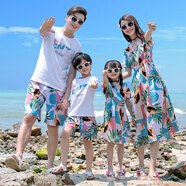 小熊精靈（xiaoxiongjingling）海灘親子裝夏裝潮流全家裝海邊度假旅游母女連衣裙沙灘裙套裝短袖 71176海邊親子裝 媽媽裙子X(jué)L碼/建議115-125斤