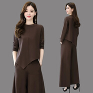 楚馨2025春秋季新款女裝時(shí)尚運(yùn)動(dòng)兩件套套裝褲子氣質(zhì)休閑褲女闊腿褲 豆沙色 M 【90-110斤】