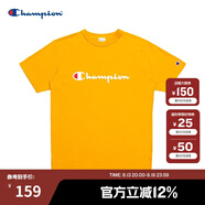 Champion夏季經(jīng)典款印花草寫LOGO圓領(lǐng)休閑運(yùn)動(dòng)T恤無性別冠軍短袖男女情侶 黃色(偏?。?XL