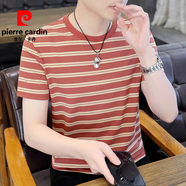 皮爾卡丹夏季純棉短袖t恤男士潮牌刺繡圓領(lǐng)條紋體恤衫高端百搭夏天上衣服 4紅色 XL 120-135斤