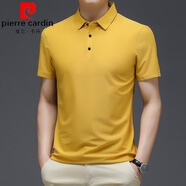 皮爾卡丹（pierre cardin）桑蠶絲短袖t恤男士刺繡速干上衣休閑翻領(lǐng)T恤衫冰 絲半袖T 8801純版黃色 185/ 3XL建議160-185斤