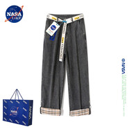 NASALIKE官方潮牌復(fù)古格子牛仔褲男女同款秋冬季闊腿休閑長褲水洗直筒褲子 黑灰色 M（建議105-120斤）