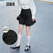 森馬森馬半身裙女設計感蝴蝶結春秋冬季荷葉邊黑色短裙甜酷女團風(fēng) 黑色9000 175/78A/XXL