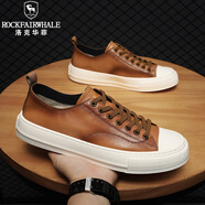 洛克華菲（Rock Fairwhale）新品男士商務(wù)休閑鞋百搭平底板鞋貝殼頭層牛皮英倫風(fēng)小白鞋潮男鞋 棕色 41
