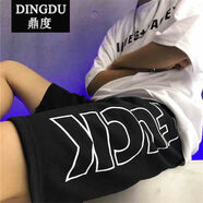 ins五分褲女寬松bf學(xué)生hiphop情侶褲子韓版嘻哈大字母運(yùn)動短褲夏 黑色 S