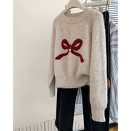 俞兆林（YUZHAOLIN）灰色蝴蝶結(jié)套頭毛衣女2025秋冬新款感內(nèi)搭保暖針織衫套頭毛衣女 米杏色 M 【建議90-100斤】