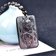 馨佑天然冰種黑曜石鐘馗吊墜 冰透黑曜石平安項鏈  附證書(shū) 冰種珠鏈