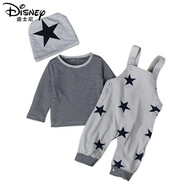 木清清男嬰兒秋裝背帶褲三件套裝男0-2歲潮寶寶秋季純棉衣服嬰幼兒韓版 灰色CC00402 60碼