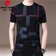 皮爾卡丹（pierre cardin）男士短袖t恤冰絲2025新款夏季薄款體恤上衣中青年男裝潮 D18690-黑色 190/4XL