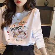 妃麗慕尚洋氣正肩白色長袖t恤女加絨加厚秋冬卡通印花保暖內搭上衣打底衫 【磨毛款】380-162白色 L 建議120斤以內