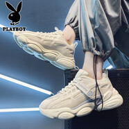 花花公子（PLAYBOY）老爹鞋男鞋2025夏季鞋子男士休閑鞋男厚底增高透氣運(yùn)動(dòng)鞋 米色 44