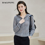 風(fēng)笛（Bagpipe）風(fēng)笛2024秋季新款連帽毛衣開衫韓系穿搭寬松慵懶風(fēng)針織衫外套上衣 灰色 M
